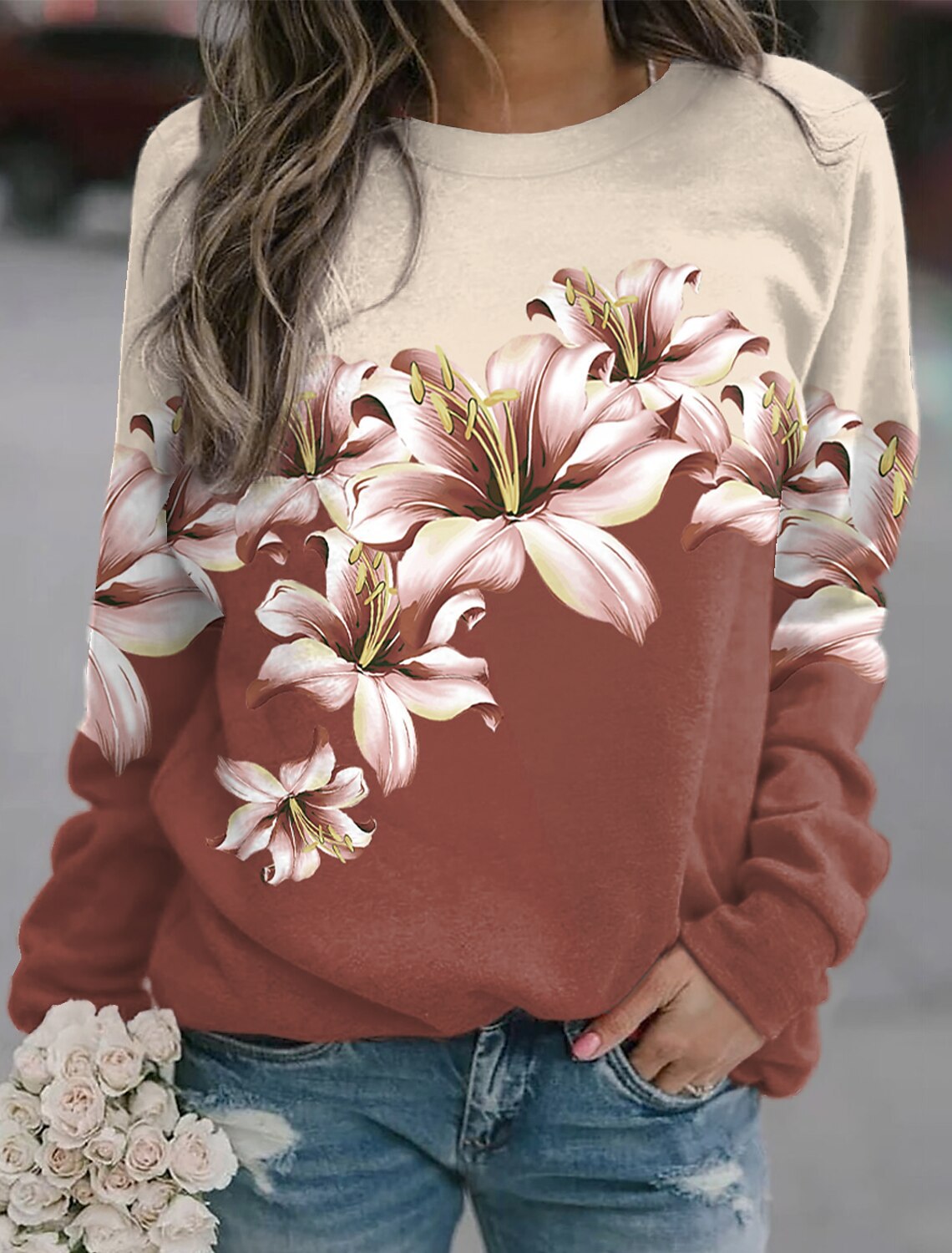Women's Printed Long Sleeve Sports Pullover