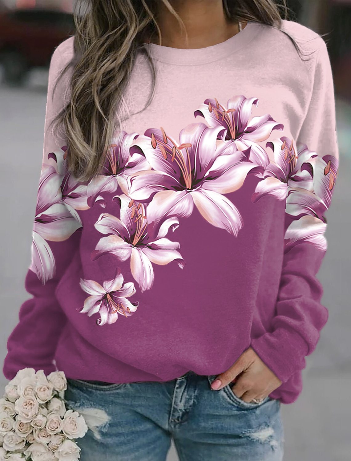 Women's Printed Long Sleeve Sports Pullover