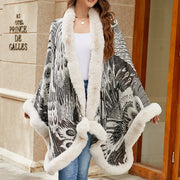 Warm Leopard Print Knitted Cloak Shawl for Women