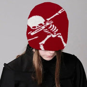 Black White Skull Knit Hat for Women