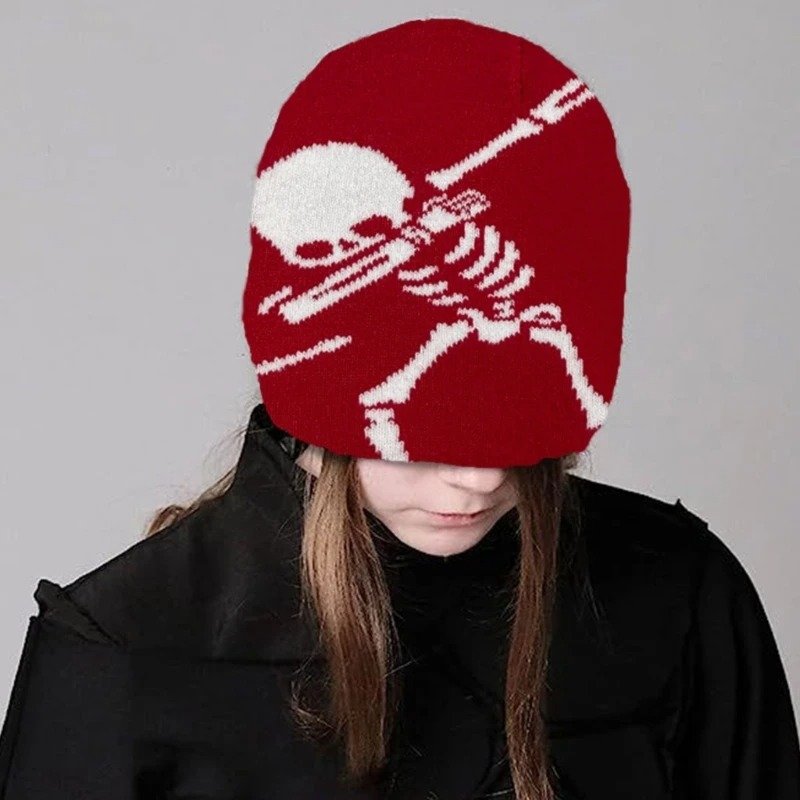 Black White Skull Knit Hat for Women