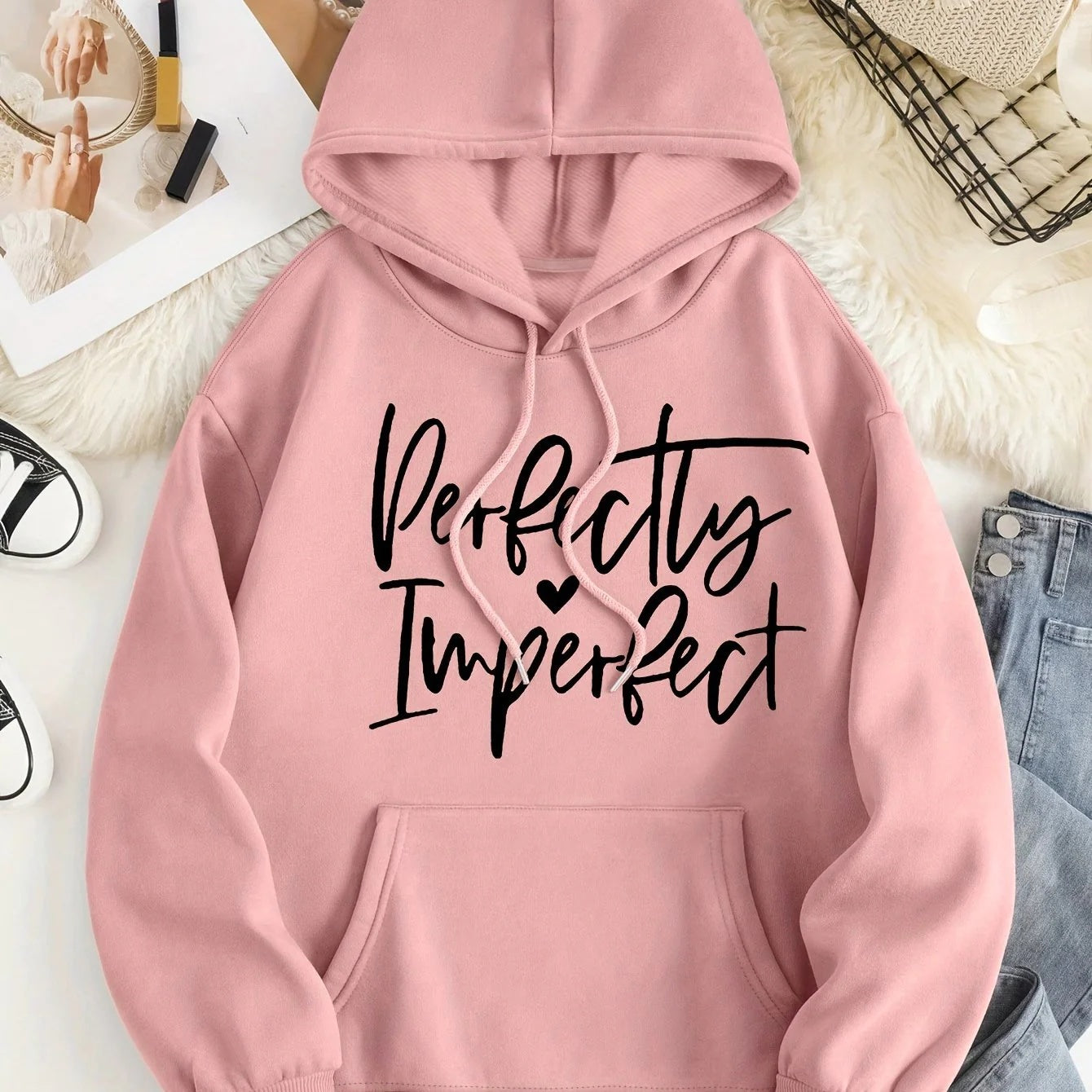 Plush Velvet Hooded Sweatshirt with Pockets
