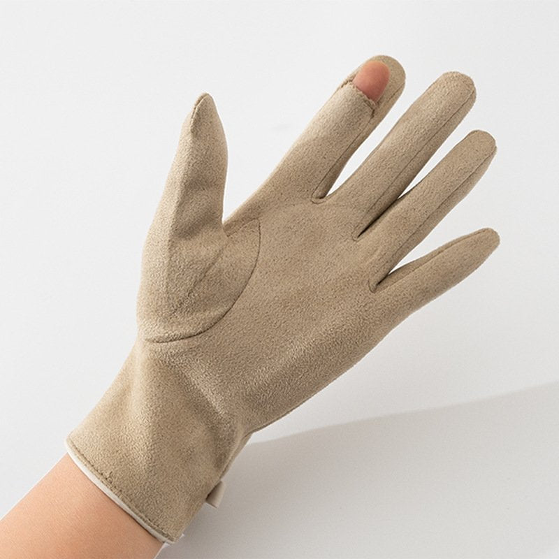 Warm Fleece-Lined Suede Gloves for Women