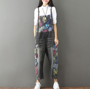 Plus Size Denim Overalls with Unique Print and Bib