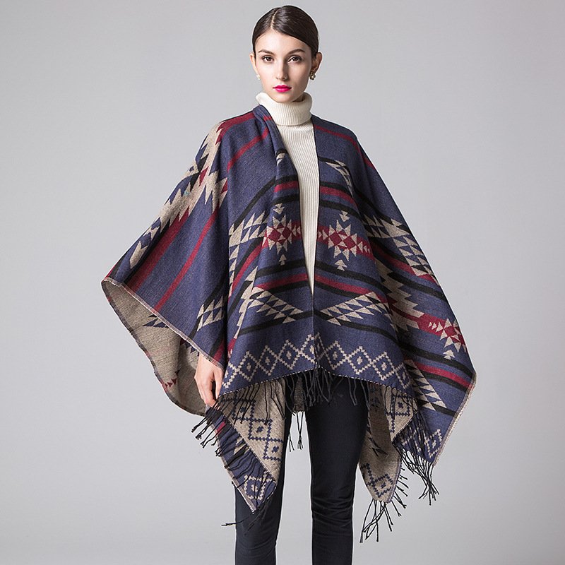 Warm Geo Shawl Cape