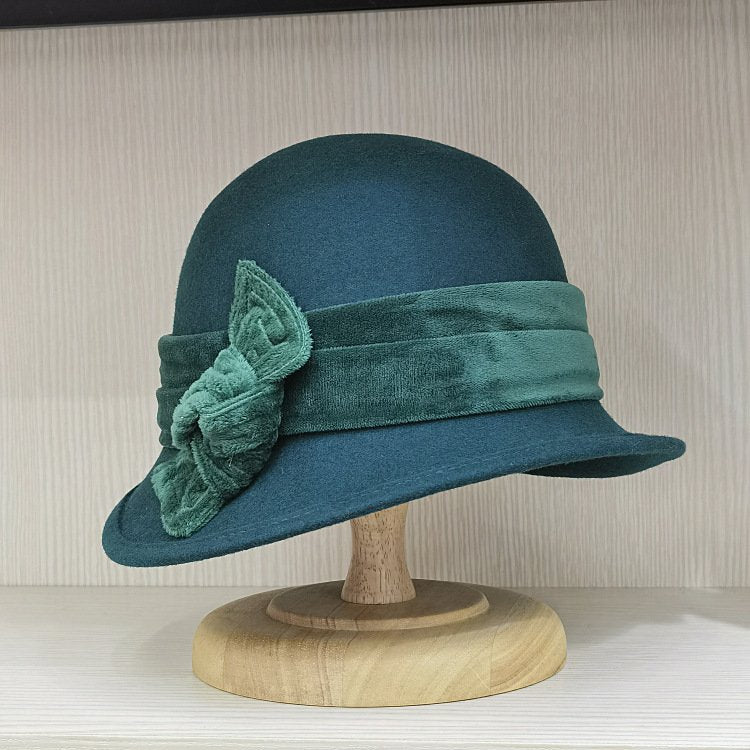 Winter Velvet Bow Bucket Hat for Women