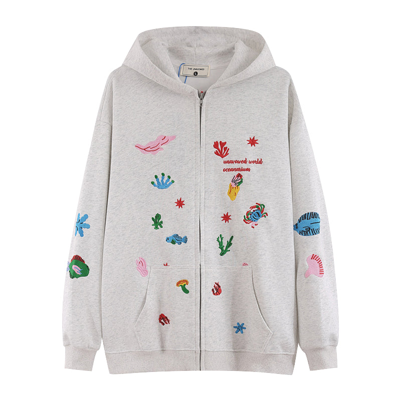 Japanese Style Geometric Hooded Zipper Cardigan