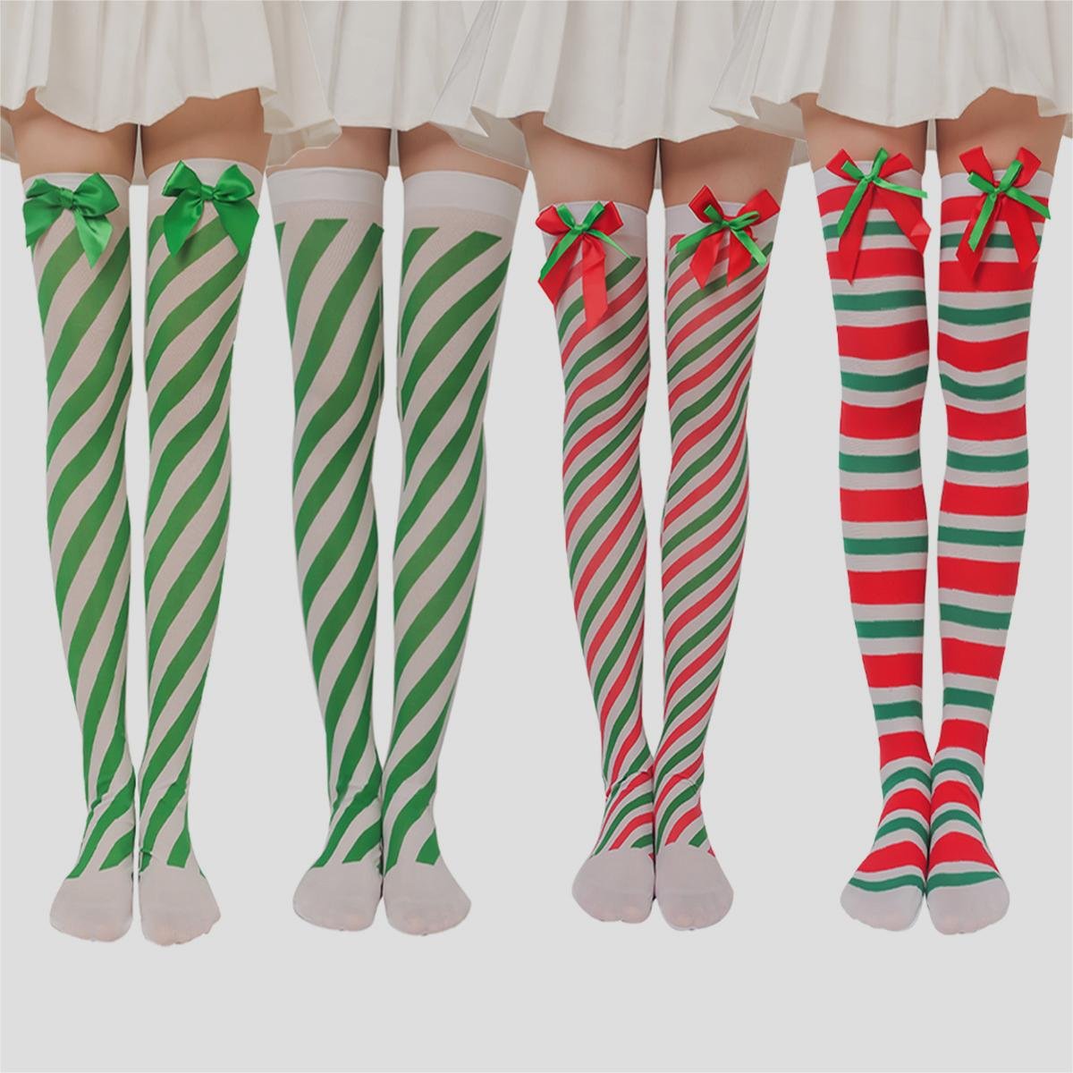 Christmas Plush Doll Knee Socks Bow Stockings for Women