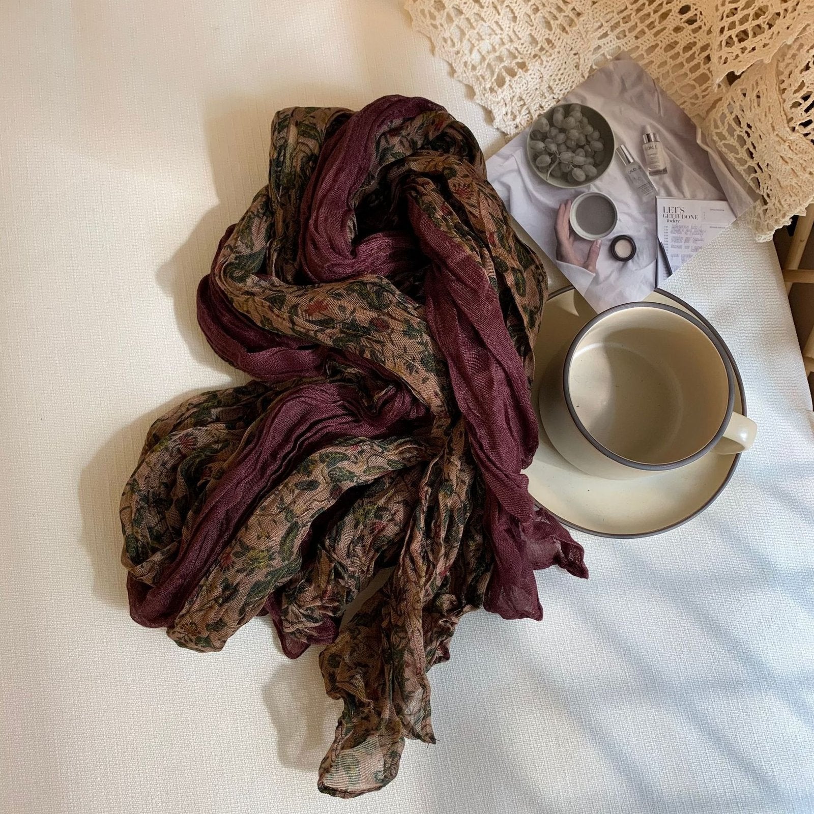 Vintage Floral Soft Scarf for Women