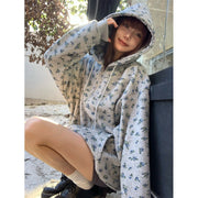 Retro Floral Fleece-Lined Hooded Sweater Coat