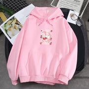 Kawaii Strawberry Milk Pink Graphic Pullover Hoodie