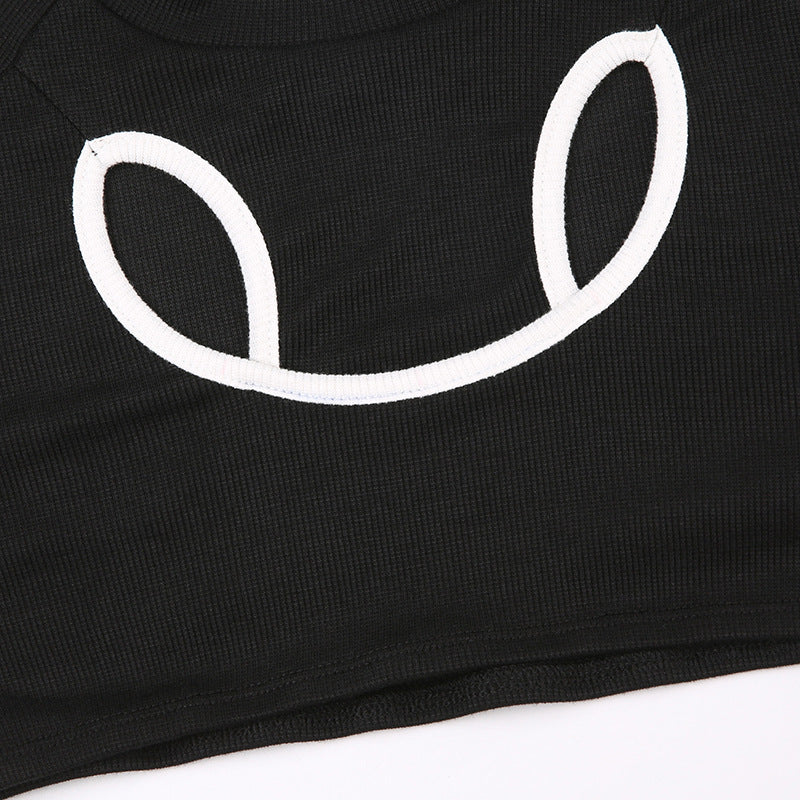 Women's Contrast Color Hollow Out Long Sleeve Crop Top