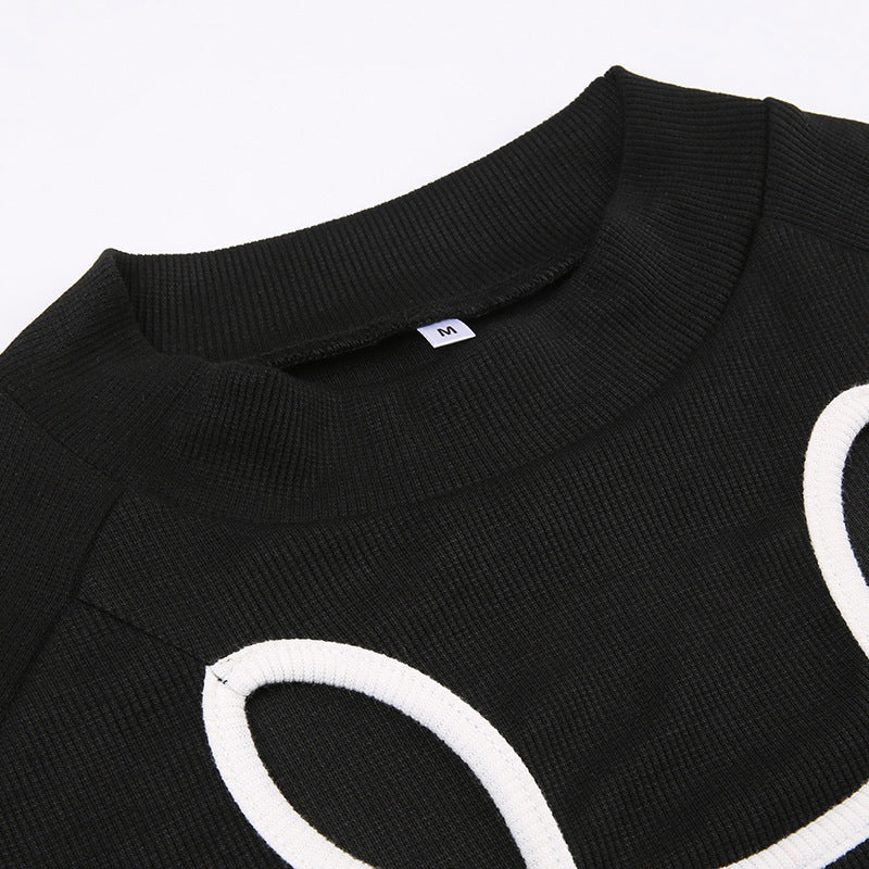 Women's Contrast Color Hollow Out Long Sleeve Crop Top