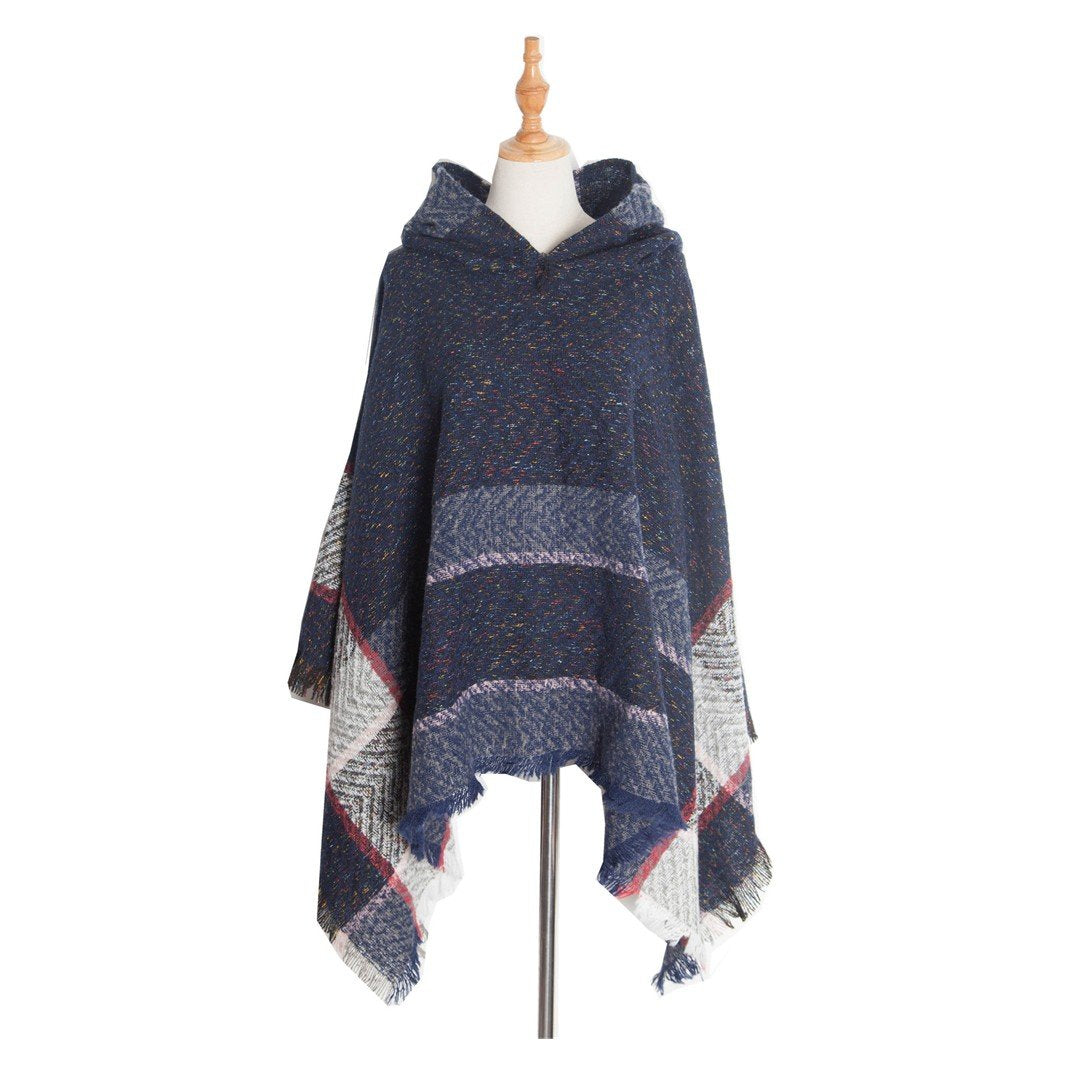 Fishbone Pattern Hooded Shawl for Women