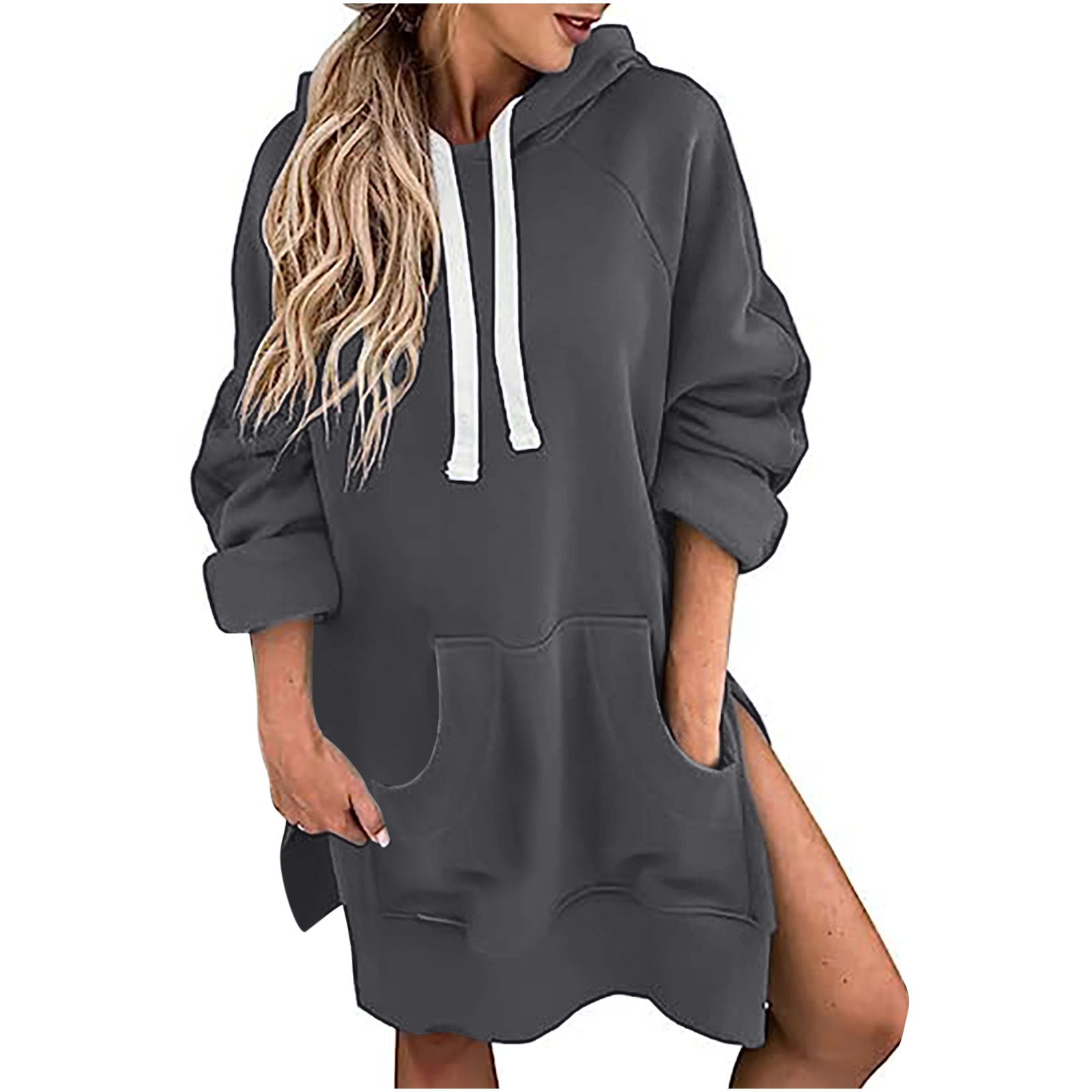 Cozy Drawstring Long Sleeve Women's Solid Casual Sweater