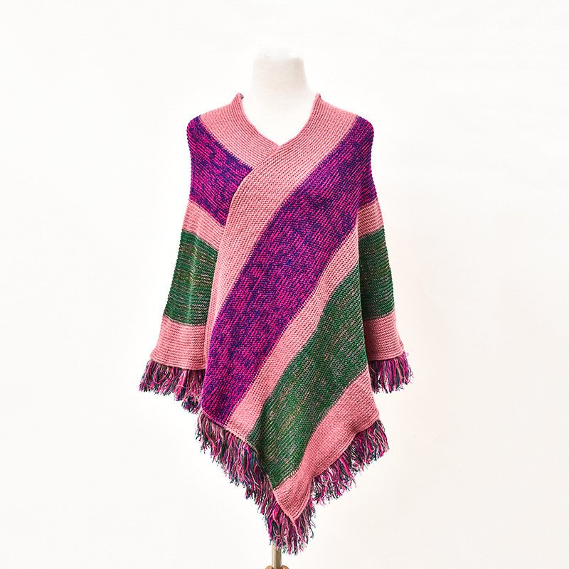 Cozy Tassel Striped Pullover Shawl