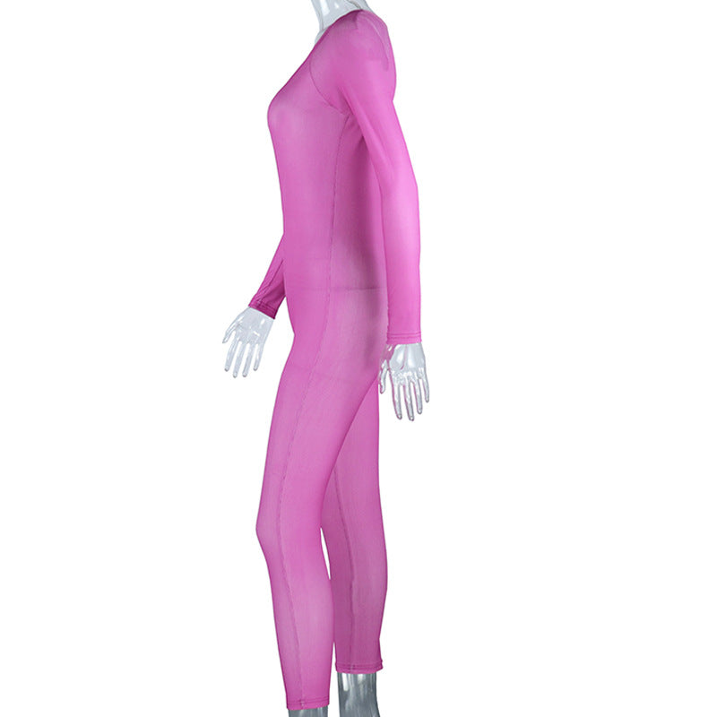 Tight Jumpsuit Solid Color Pullover Long Sleeve One-piece Trousers