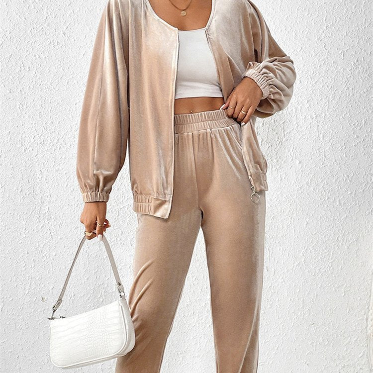 Velvet Jumpsuit Set for Women - Simple & Versatile Home Wear