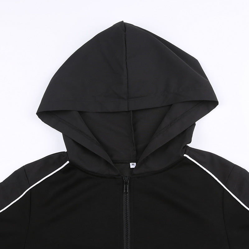 American Street Cool Locomotive Style Ribbon Zipper Hooded Long Sleeve Jumpsuit