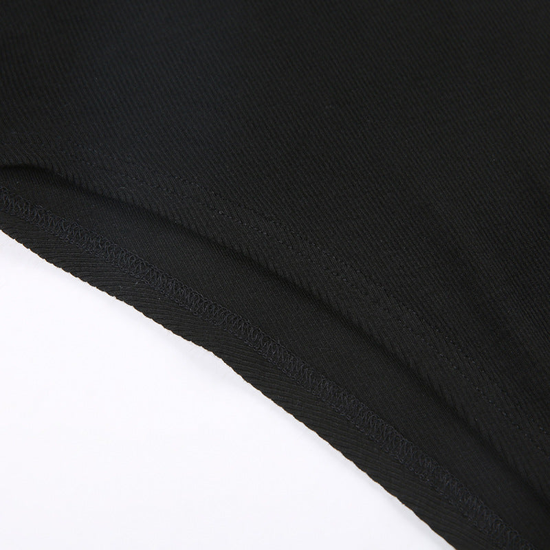Sexy Cutout Design Stitching Fake Two-piece Stand Collar Thread Slim Solid Color Long Sleeve Base Bodysuit