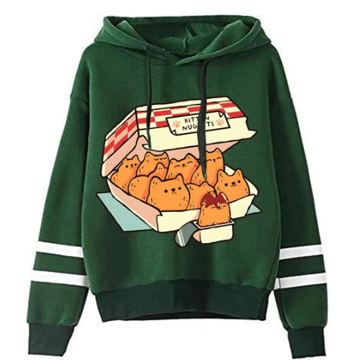 Cute Cat Print Street Fashion Loose Pullover Hoodie