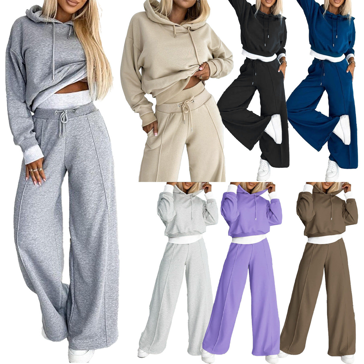 Women's Sporty Casual Hoodie and Pocket Sweatpants Set