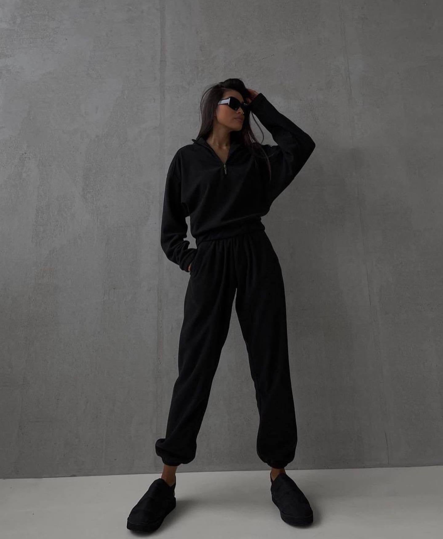 Cozy Fleece High-Collar Pullover Sweatshirt Set