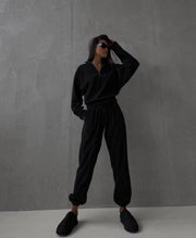 Cozy Fleece High-Collar Pullover Sweatshirt Set