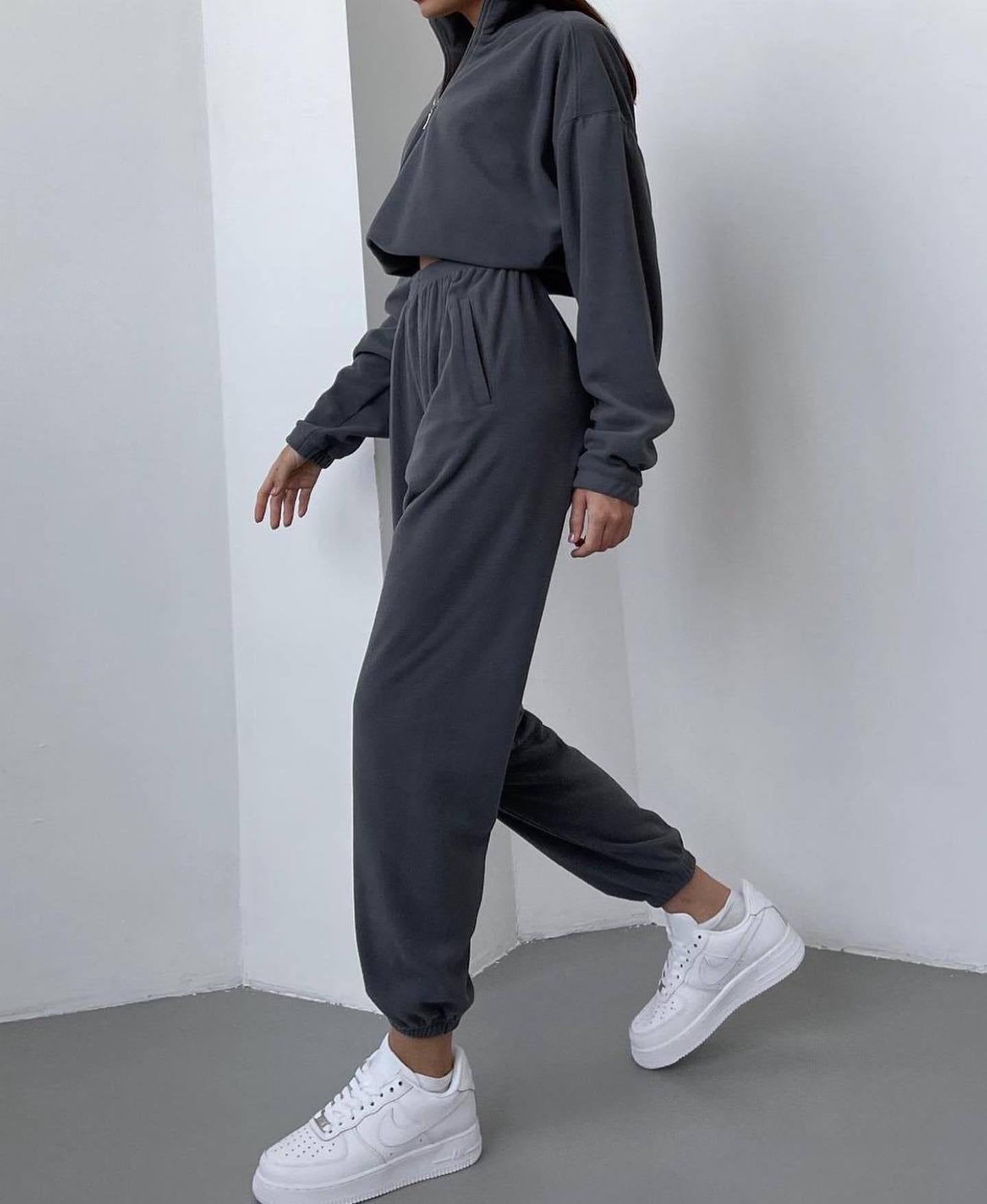 Cozy Fleece High-Collar Pullover Sweatshirt Set