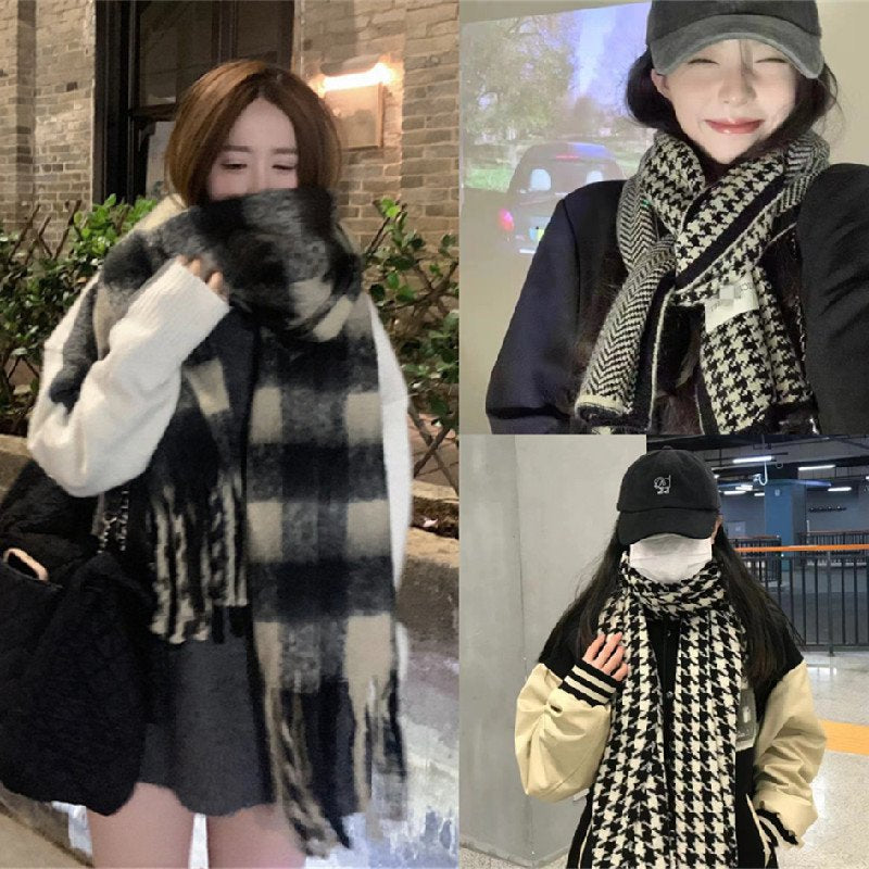Warm Houndstooth Shawl Scarf for Women