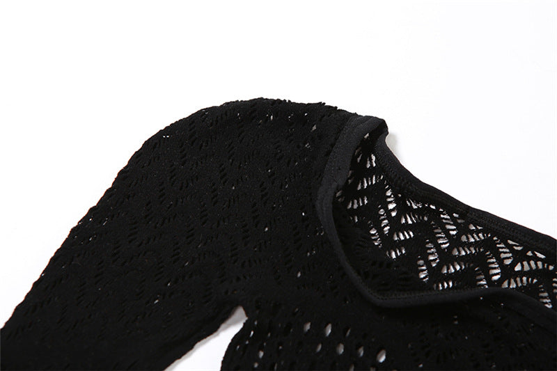 Women's Hollow Jacquard Knitted High Waist Jumpsuit