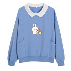 Oversized Rabbit Pullover Sweatshirt with Chic Collar