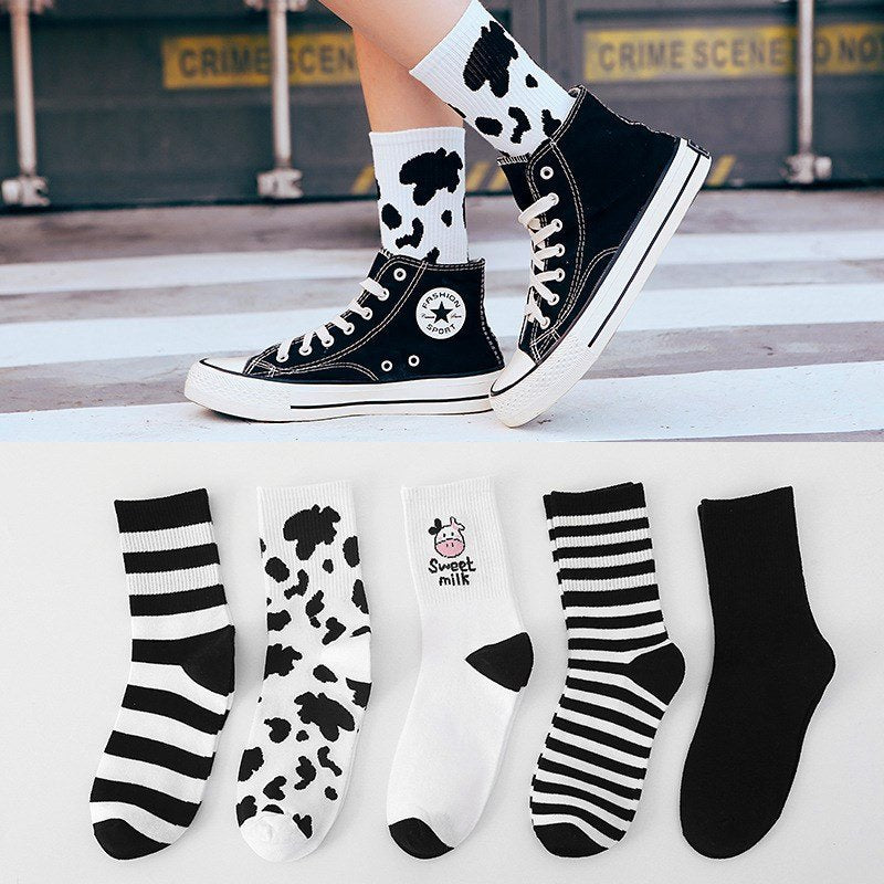 Cartoon Printed Mid Calf Cotton Socks for Women