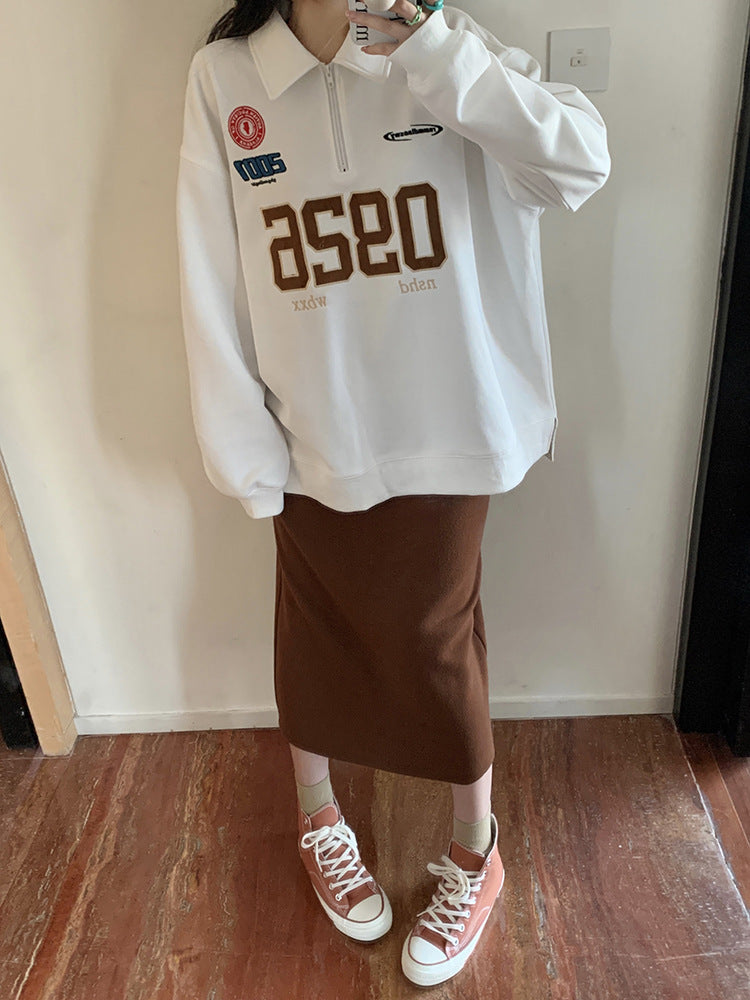 Retro Graphic Plus Size Pullover Sweater
