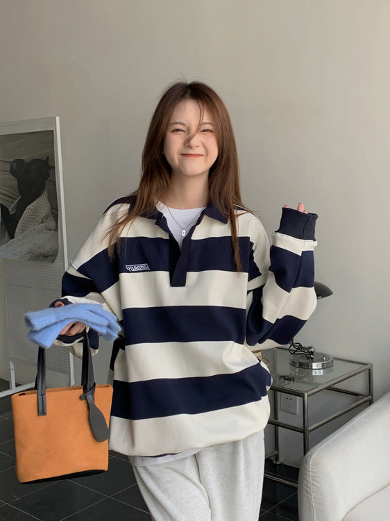 Retro Striped Polo Sweater for Women | Chic Casual Knitwear