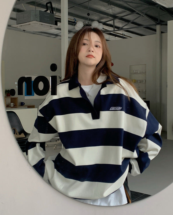 Retro Striped Polo Sweater for Women | Chic Casual Knitwear