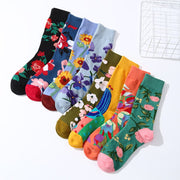 Cozy Mid-calf Cotton Socks for Women - Fall Winter Floral Pattern