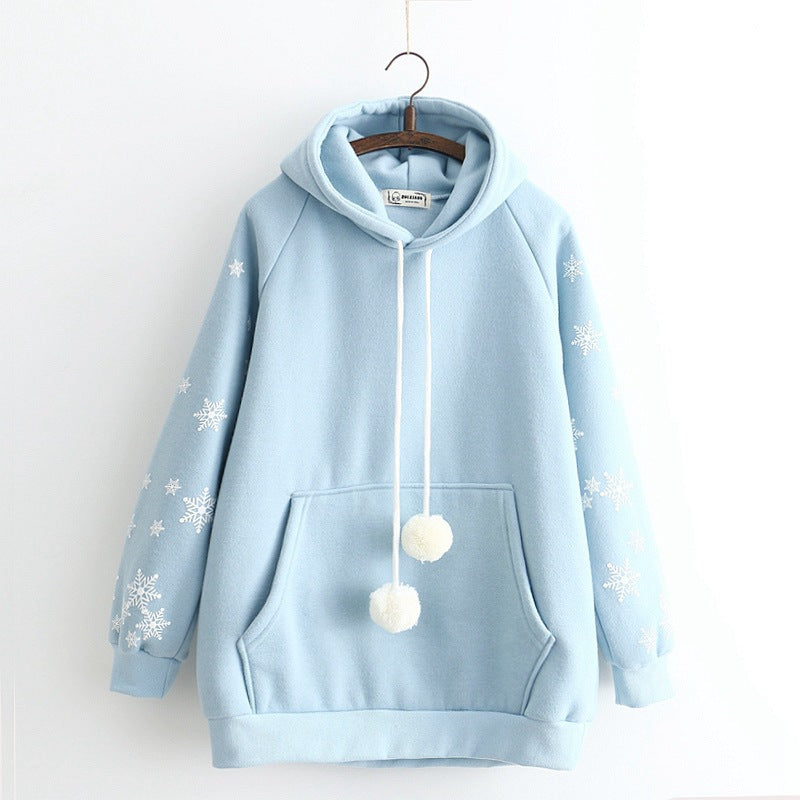 Women's Fleece-Lined Snowflake Embroidered Hoodie