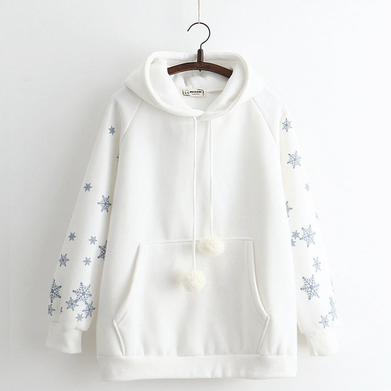 Women's Fleece-Lined Snowflake Embroidered Hoodie