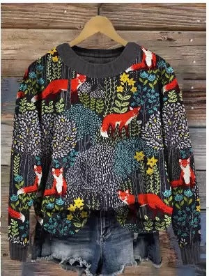 Cozy Animal Print Couple's Casual Round Neck Sweater