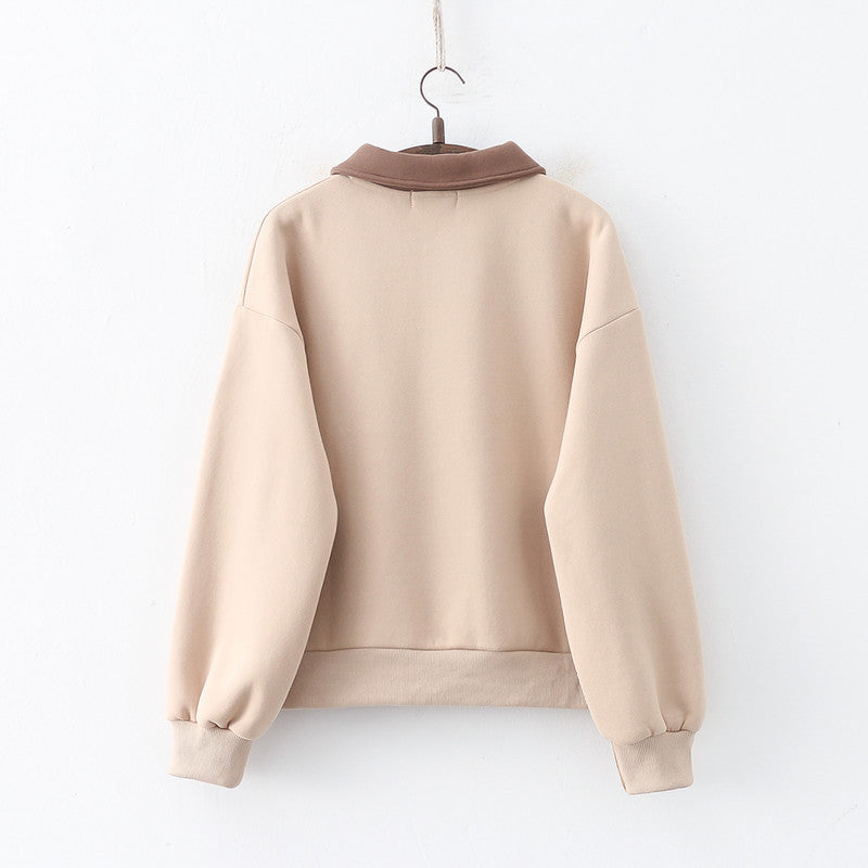 Cute Cartoon Dog Fleece-Lined Pullover Sweater