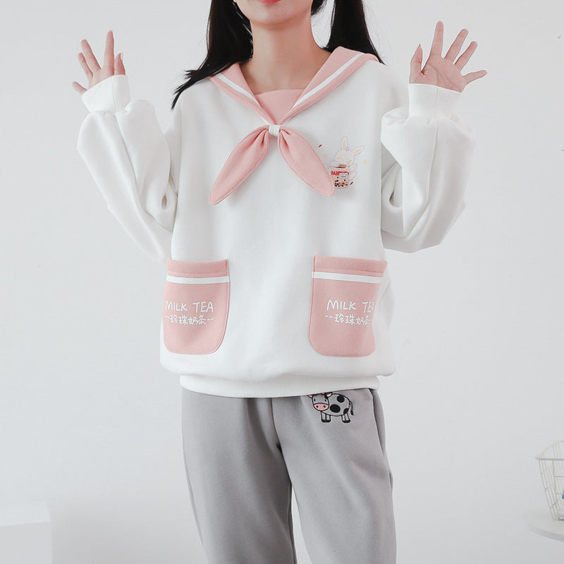 Sweet Rabbit Sailor Bow Brushed Hoodie