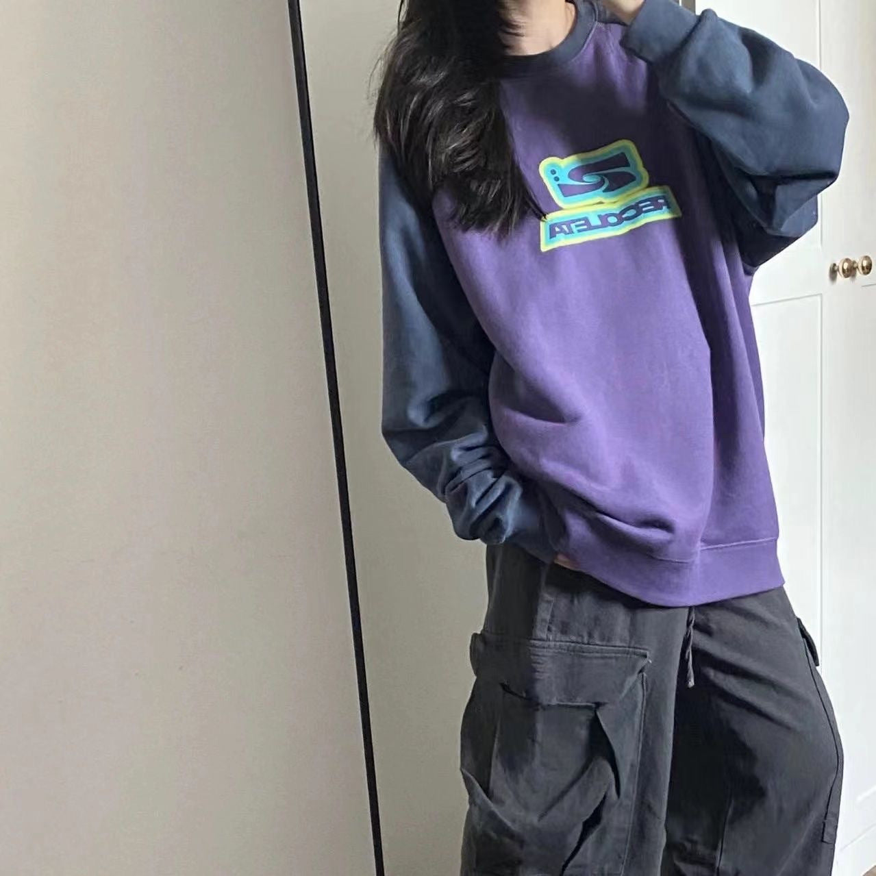 Color Contrast Patchwork Hiphop Sweater Top
