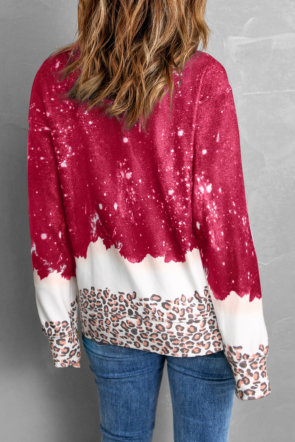 Leopard Splicing Tie-Dye Hooded Sweater