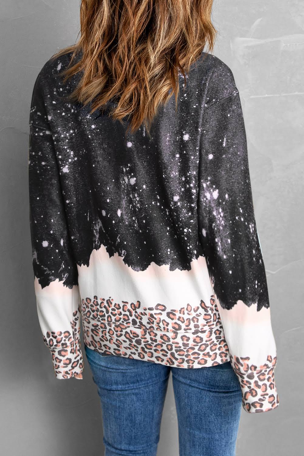 Leopard Splicing Tie-Dye Hooded Sweater