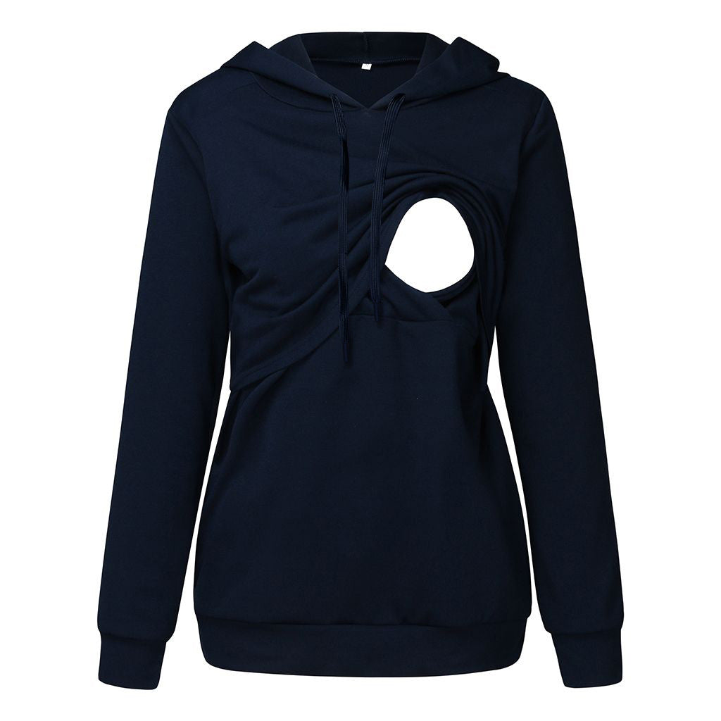 Comfy Solid Color Nursing Hoodie for Expectant & New Moms