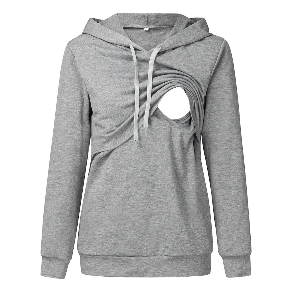 Comfy Solid Color Nursing Hoodie for Expectant & New Moms