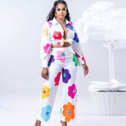 Women's Color Printed Two-piece Set Shirt Suit