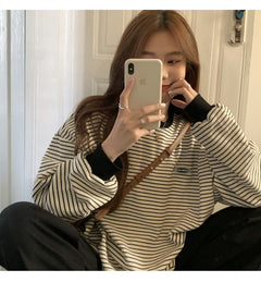 Striped Oversized Long-Sleeve Pullover Sweater