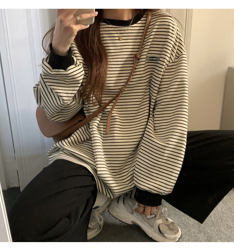 Striped Oversized Long-Sleeve Pullover Sweater